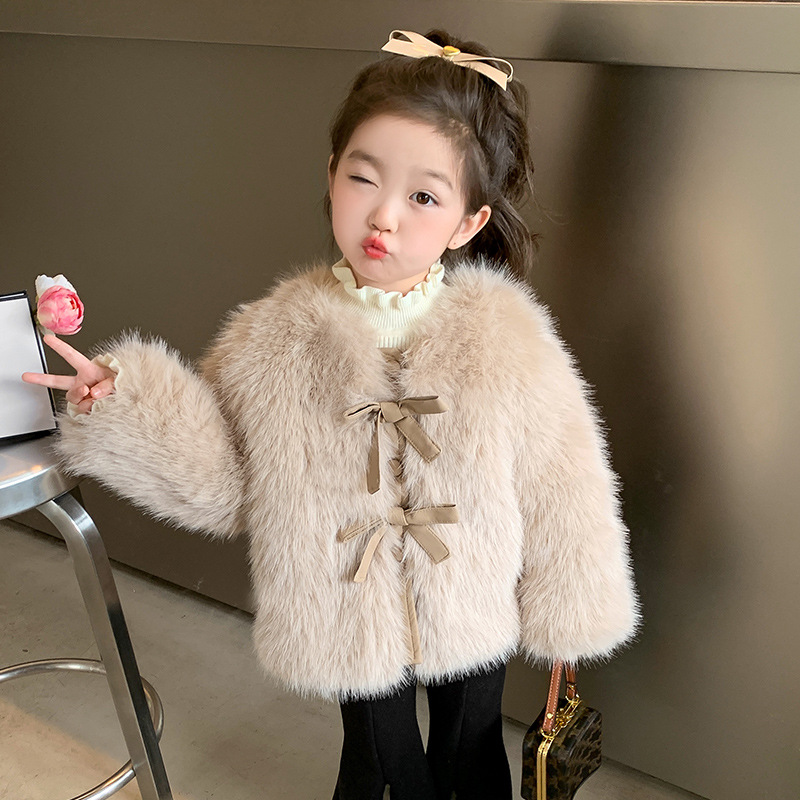 女童加厚仿皮草外套冬季2025新款儿童女宝洋气时髦冬装童装