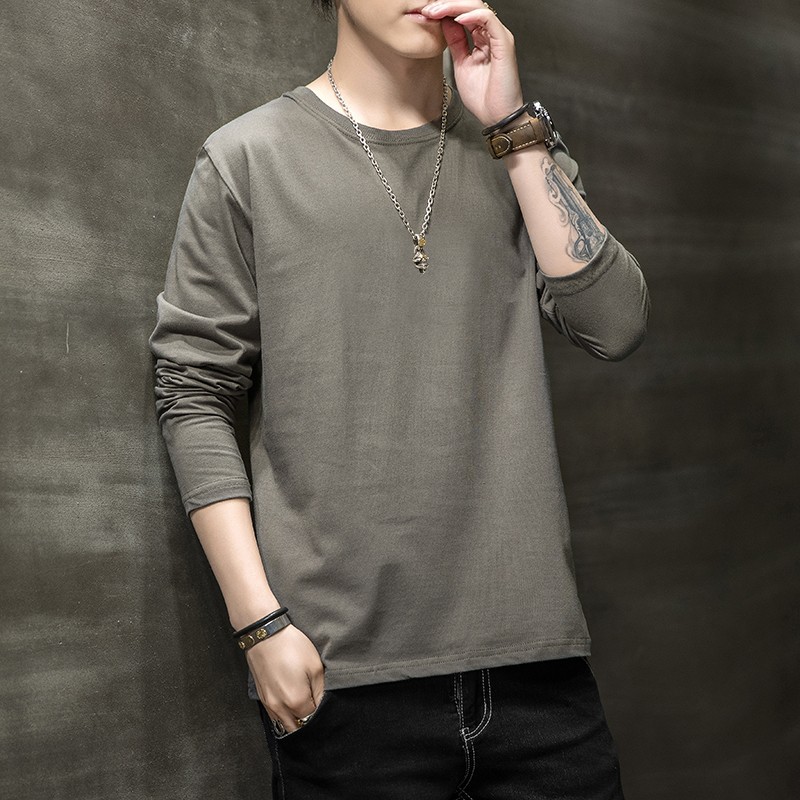 长袖t恤男款纯棉男装纯色男生上衣休闲卫衣单穿百搭男士T恤衣服
