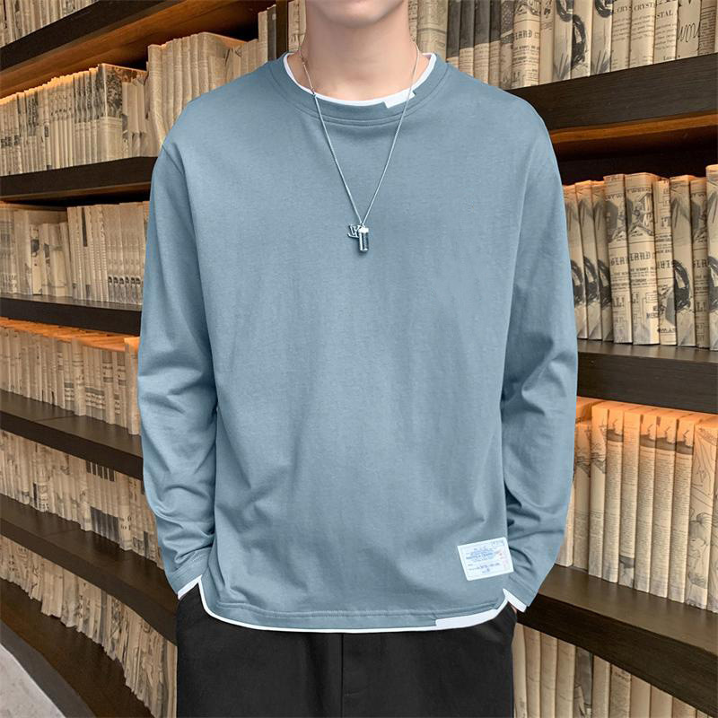 长袖t恤男款纯棉假两件