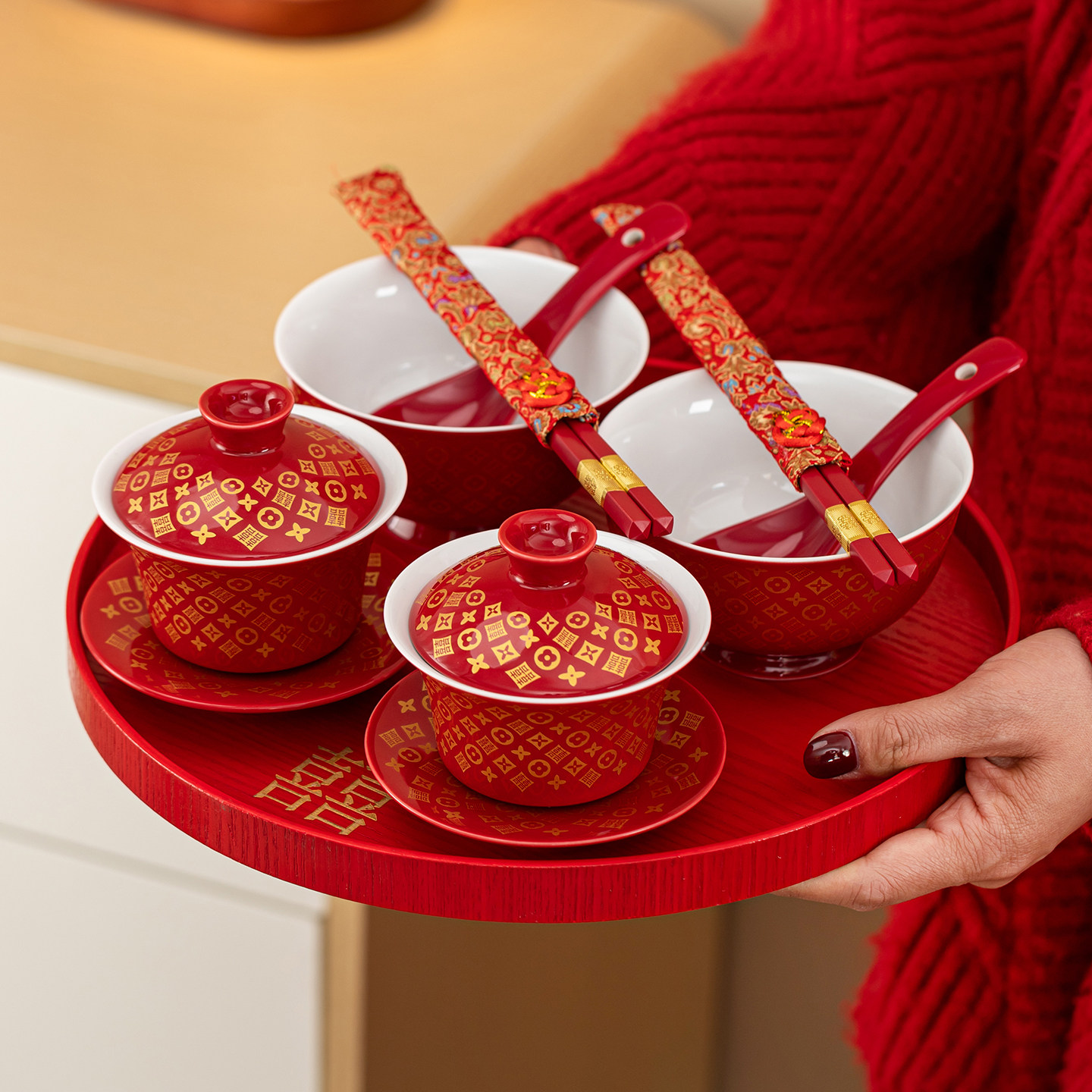 唐呈喜碗结婚改口敬茶杯子新婚红色对碗筷勺套装女方陪嫁用品大全,节庆用品/礼品,喜碗/敬茶杯,淘宝优惠券,粉丝福利购,淘宝优惠卷