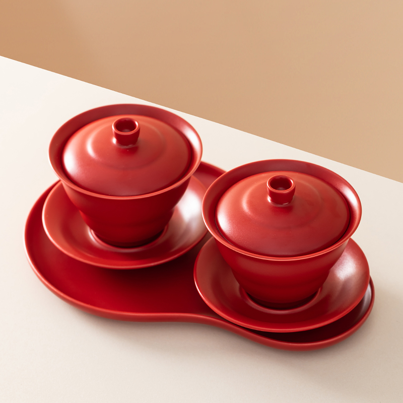 唐呈结婚葫芦敬茶杯汝窑红