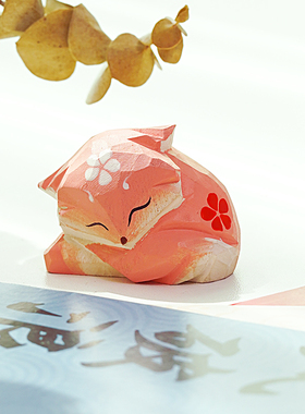 木雕狐狸小摆件家居车载饰品