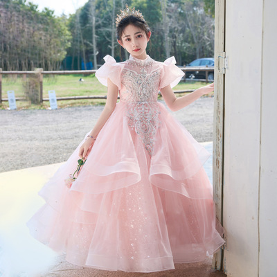 粉色女童公主礼服高端轻奢演出