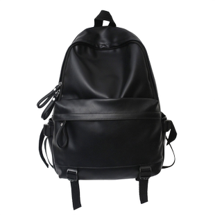 2025新款pu软皮防水书包男大学生简约时尚背包高中白色皮质双肩包