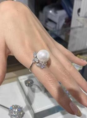 珍珠戒指镶钻法式指环百搭夸张
