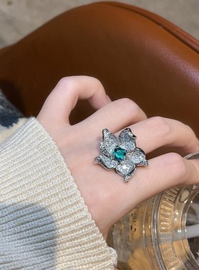 高级感满钻花朵开口戒指女戒手饰