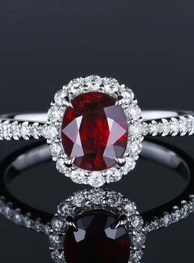 仿真戒指红刚玉椭圆镀18K金镶钻