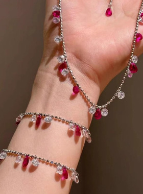 星河红色锆石手链满天星项链ins