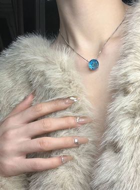 海洋之心吊坠蓝宝石水晶项链女