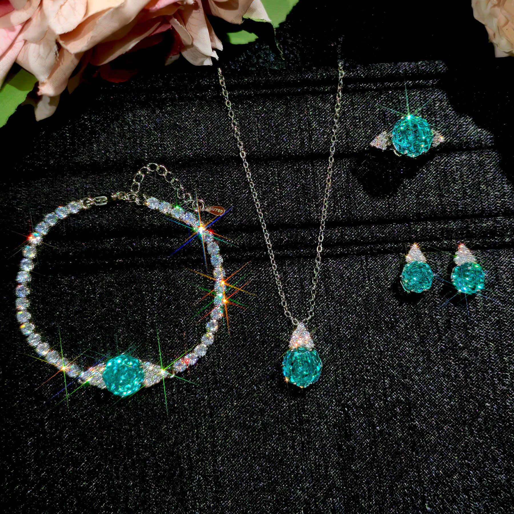 新品帕拉绿项链吊坠开口戒指耳钉