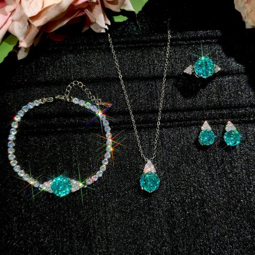 新品帕拉绿项链吊坠开口戒指耳钉