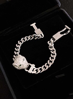 嘻哈风满钻豹头手链巴链中性手环