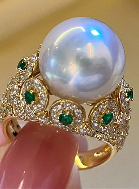 祖母绿戒指女开口锆石ins小众