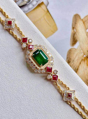 新款法式祖母绿手链红宝石手环