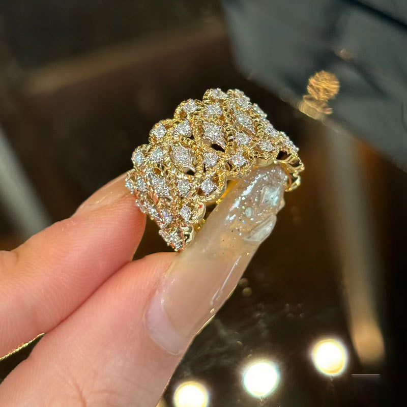 花纹手工拉丝滚珠边蕾丝戒指复古