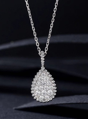 高级感镶钻水滴形吊坠水珠泪项链