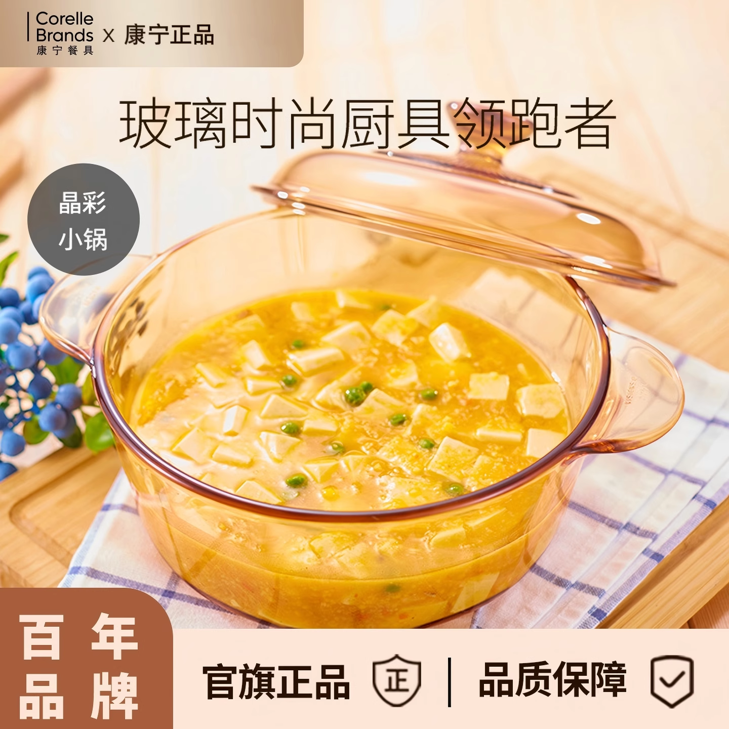 康宁VISIONS晶彩透明锅汤锅家用玻璃锅明火直烧高硼硅耐高温炖煮