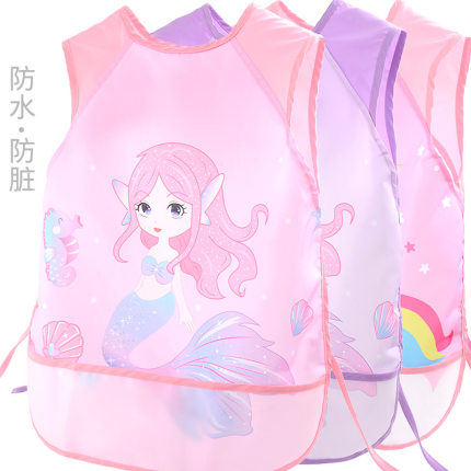 儿童画画围裙幼儿园宝宝罩衣绘画美术防水反穿无袖女吃饭围兜饭兜