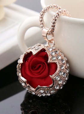 秋冬高档玫瑰花吊坠装饰项链女