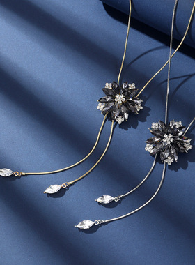 秋冬新款雪花吊坠毛衣链高级感设计可调节长款项链时尚百搭气质潮