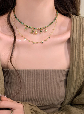 叠戴串珠复古项链女波西米亚