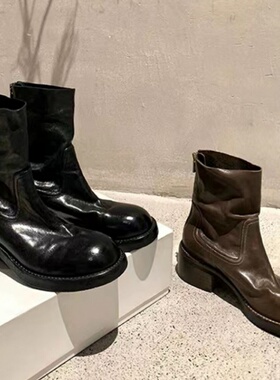 苏茵茵 2023秋冬新款马丁靴子复古粗跟后拉链6cm马皮短靴女