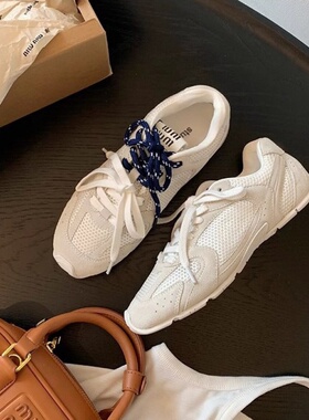苏茵茵 复古系带百搭透气休闲运动德训阿甘鞋女真皮2024新款