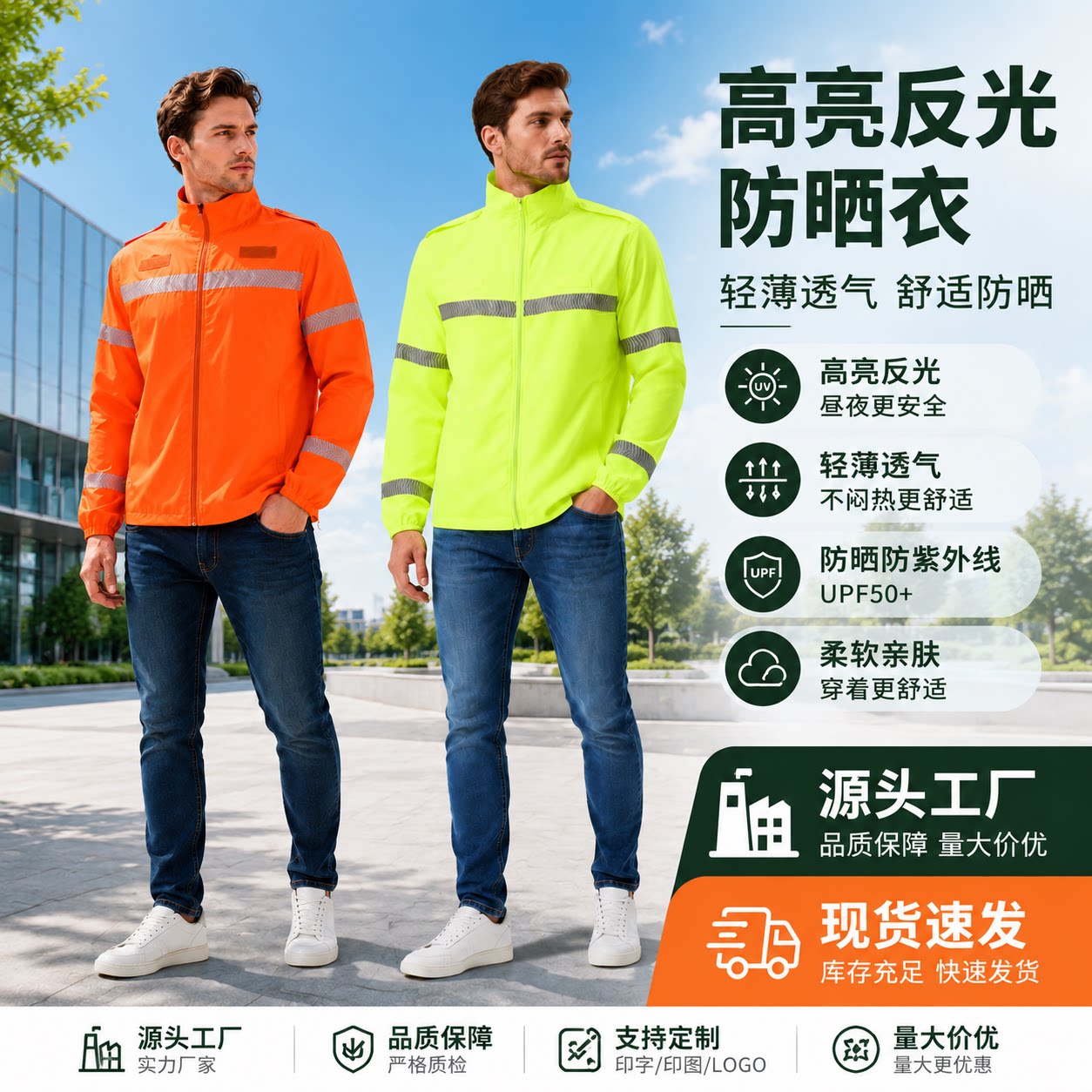 夏季反光工作服山东高速长袖防晒衣荧光黄绿色环卫印字定制