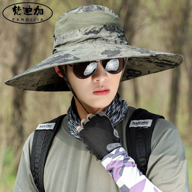 梵迪加帽子男士夏季大沿15CM加大帽檐遮臉護(hù)頸紫外線登山釣魚防曬