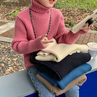 女童毛衣2025新款洋气儿童秋冬宝宝厚小童高领时髦小女孩针织衫