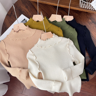 秋冬时髦百搭女童宝宝高领花边打底毛衣小女孩针织打底衫洋气上衣