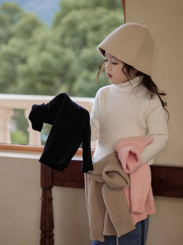韩国宝宝高领一体绒毛衣打底衫女百搭洋气2023冬季新款婴儿针织衫