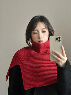 2022新款套头围脖秋冬季女针织高领大衣围巾斗篷披肩外搭黑色毛衣