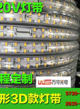 LED高压灯带2835三排180灯 户外防水高亮照明弧形软灯条220V 3D透