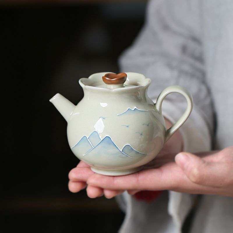 草木灰手绘山水小茶壶釉下彩功夫茶具陶瓷泡茶壶单壶中式,餐饮具,茶壶,淘宝优惠券,粉丝福利购,淘宝优惠卷
