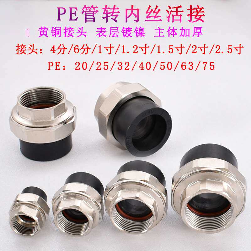 20PE25 32 40 50 63热熔水管转4分6分1.2寸1.5 2寸铜活接内丝配件