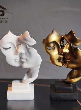 欧式沉默是金情侣抽象人物雕塑摆件家居客厅样板房电视柜软装饰品