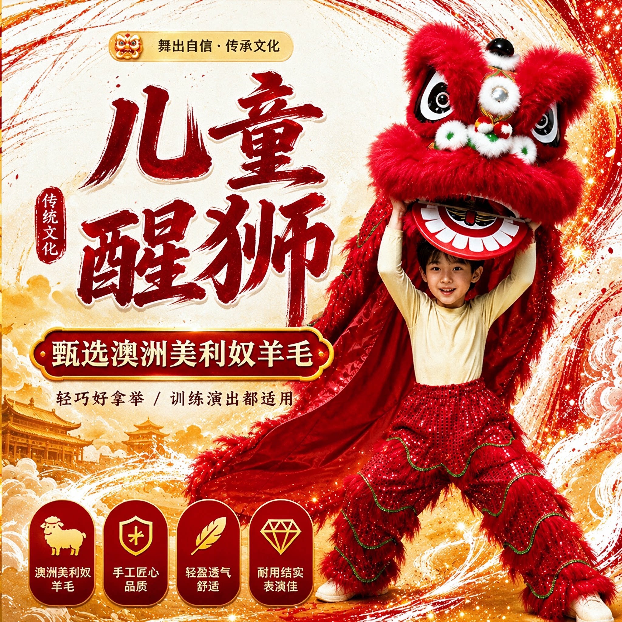 儿童醒狮头鹤装6寸表演道具图片