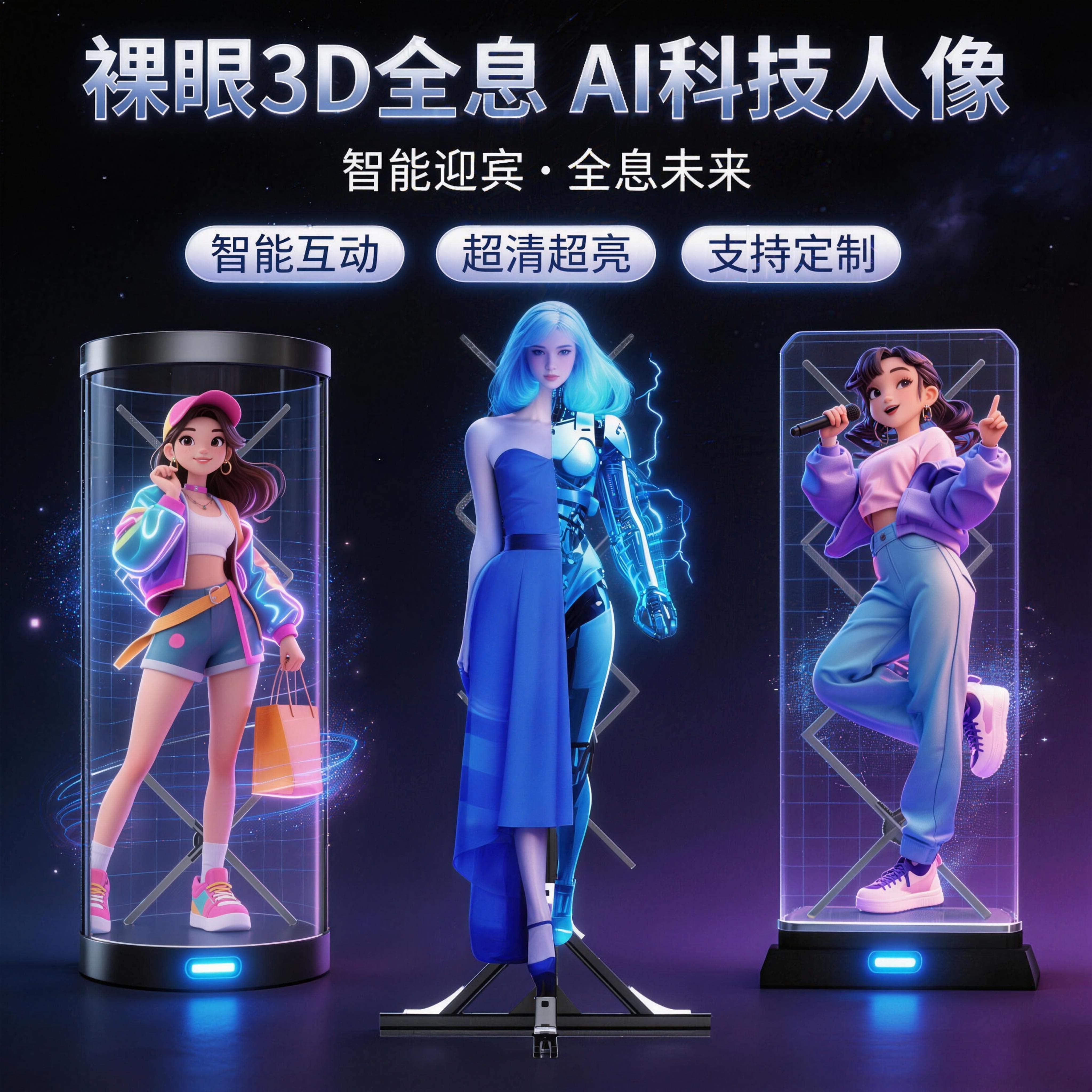 裸眼3d全息风扇空中成像全息投影仪全息人像数字人广告机高清立体