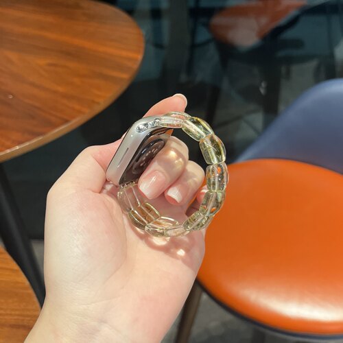 清冷高级感适用ApplewatchSE苹果手表透明方珠iWatch表带女款时尚