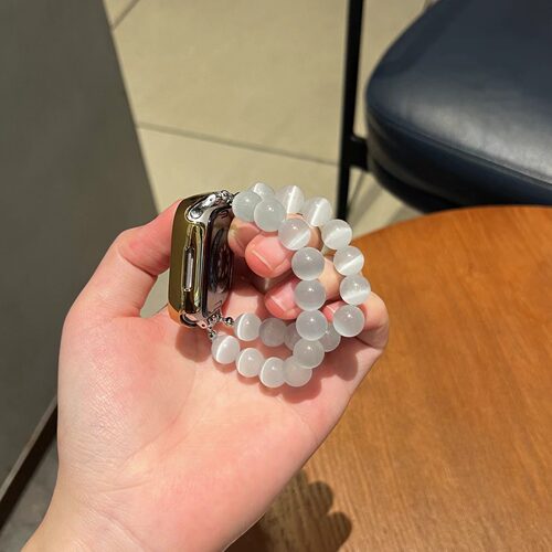 清冷高级感猫眼石适用ApplewatchSE苹果手表弹力绳iwatch表带百搭