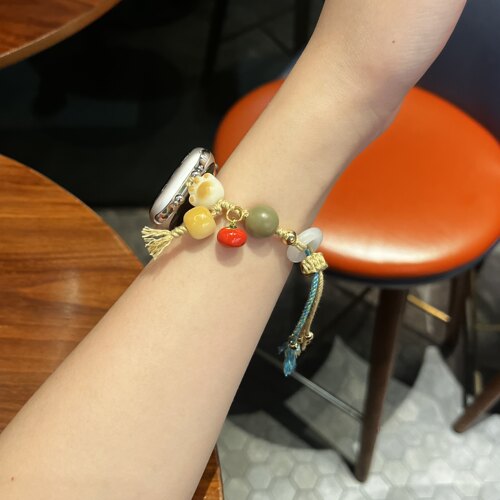适用ApplewatchSE苹果手表表带新中式编绳菩提iWatch表带柿柿如意