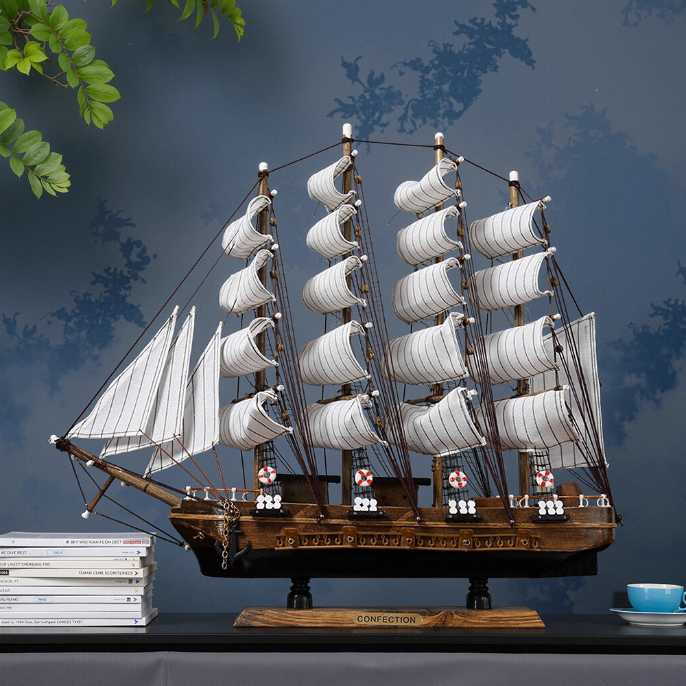 开业礼品木质手工帆船办公室摆件一帆风顺客厅玄关咖啡厅装饰品