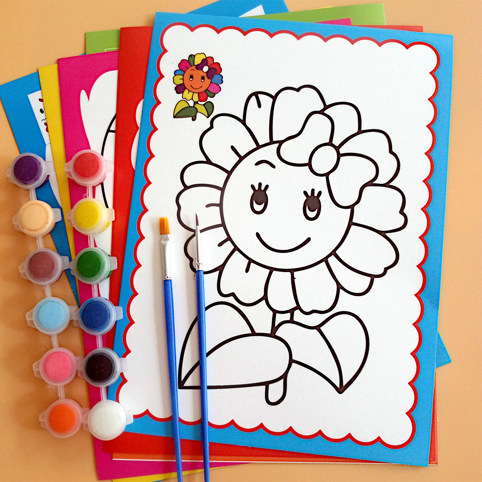 儿童六连体艺术水彩水粉画 填色涂色手工画 幼儿园益智涂鸦画