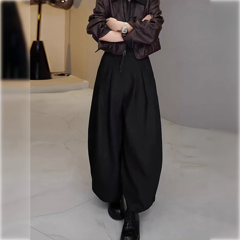 黑色压褶花苞裤女秋冬2025新款大码宽松遮肉显瘦设计感休闲阔腿裤,女装/女士精品,休闲裤,淘宝优惠券,粉丝福利购,淘宝优惠卷