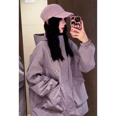 美式复古户外冲锋衣连帽套女秋季