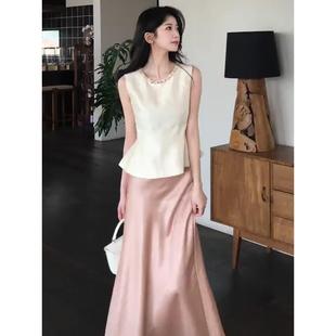 钉珠上衣鱼尾半裙千金感女装 夏装 气质无袖 搭配一整套2025新款 法式