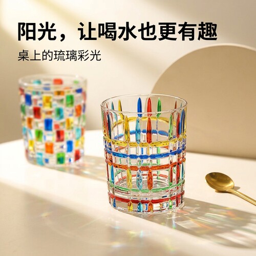 高档水晶玻璃喝水杯洋酒杯威士忌杯耐热水杯家用彩绘饮料果汁杯子