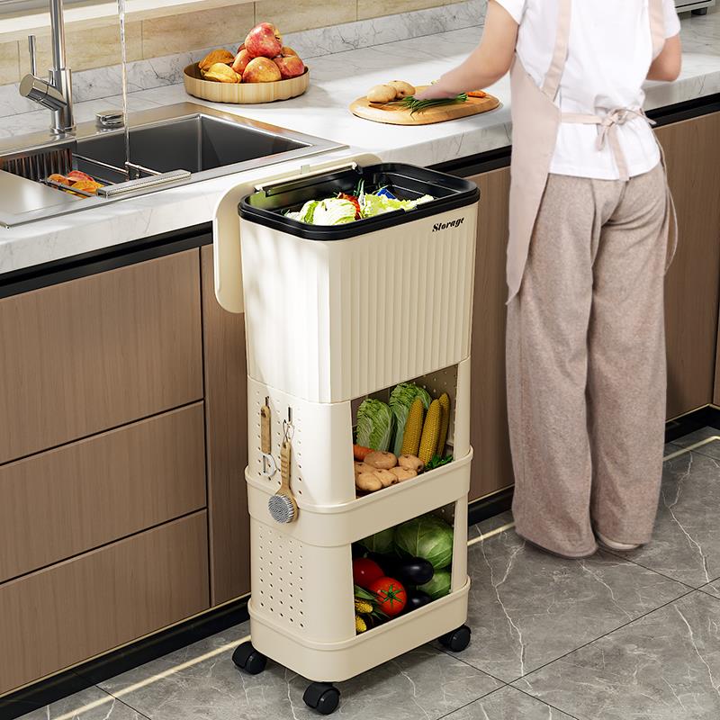 厨房垃圾桶家用大容量滑盖可移动双层高款免弯腰专用日式的置物架