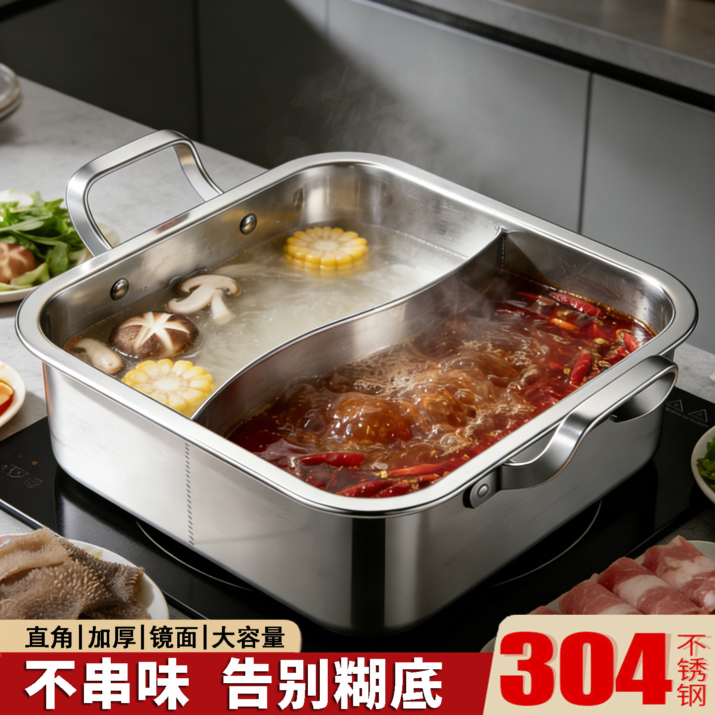304鸳鸯锅清汤锅不锈钢加厚电磁炉专用涮锅火锅盆大容量火锅家用